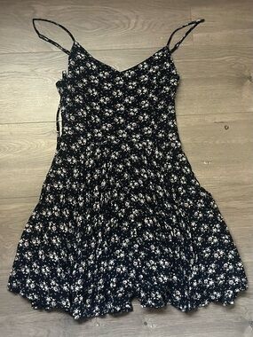 french kyss Black Mini Dress with White Floral Print